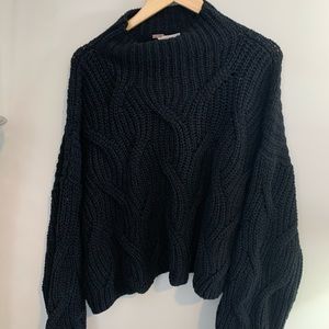 Free People Black Chunky Funnel Neck Sweater